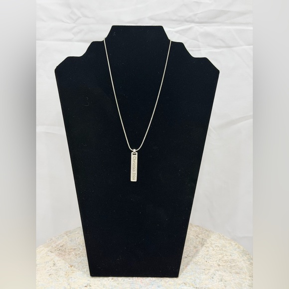 Christian Dior Silver Tone Logo Bar Necklace Snake Chain Y2K Designer